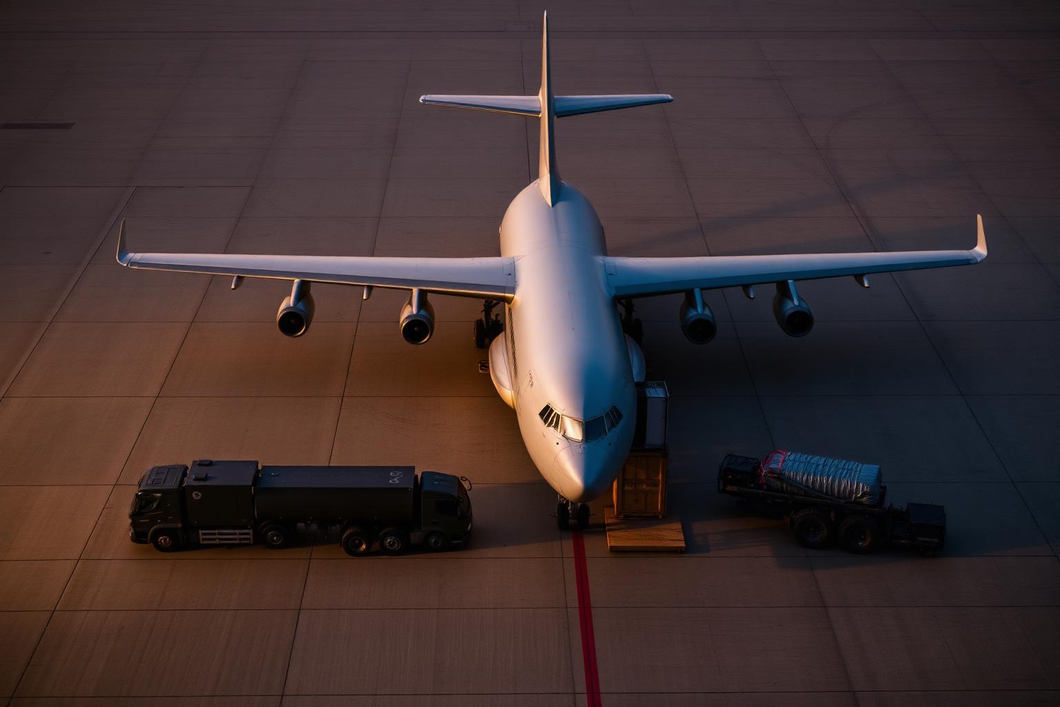 Cargo aircraft and military logistics on tarmac